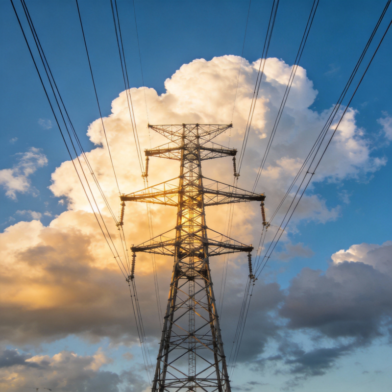 电塔映云霞图片