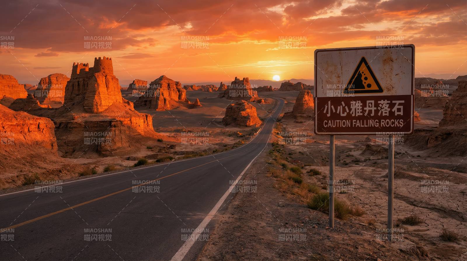 雅丹地貌落日 cảnh图片