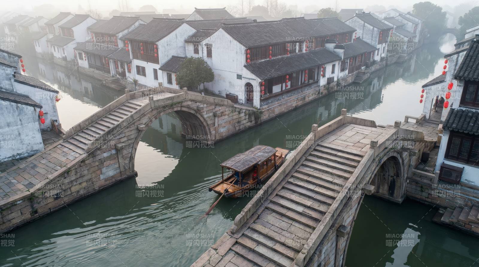 水乡古桥晨景图片
