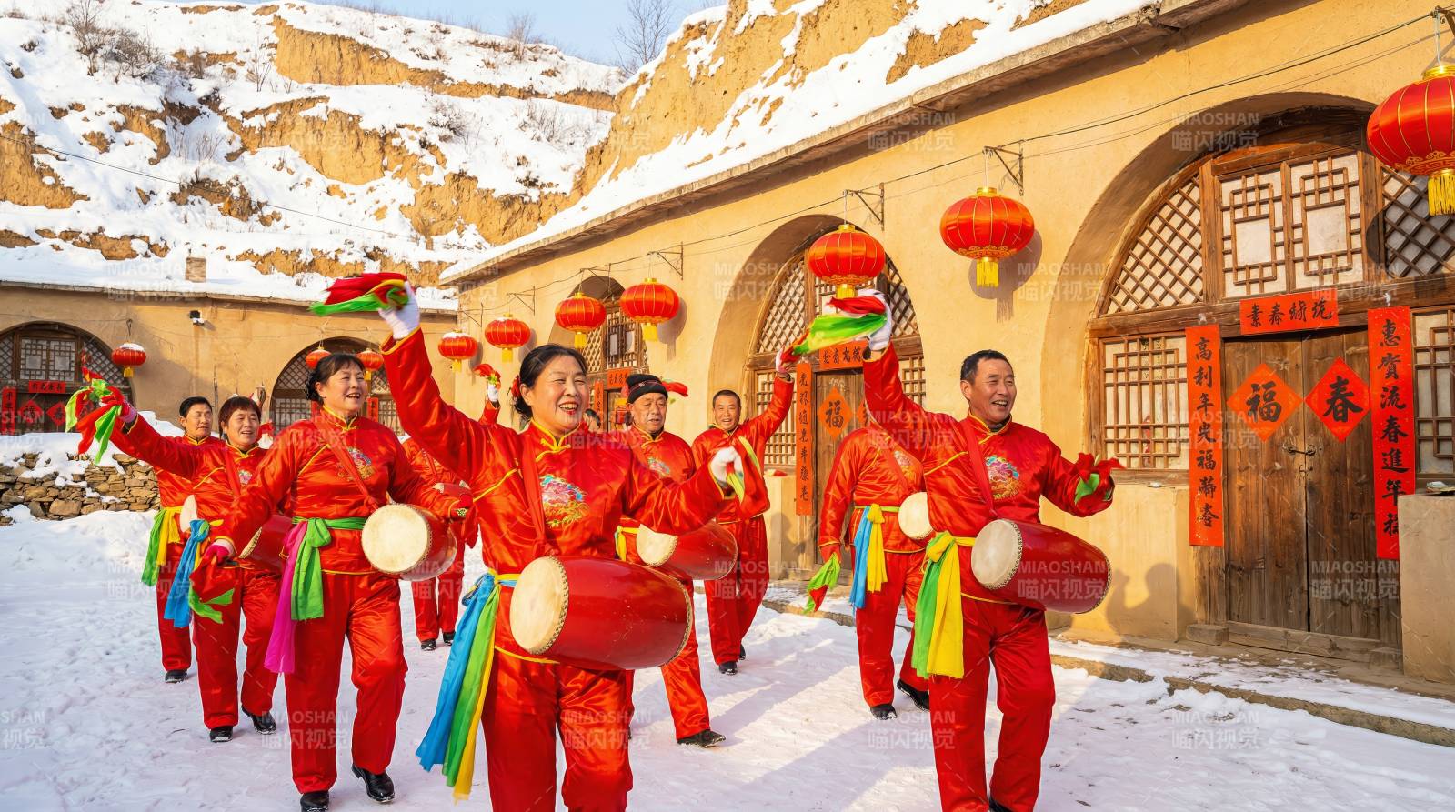 雪地锣鼓迎新春图片