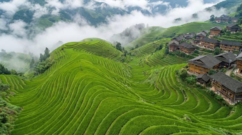 梯田云海村景图片