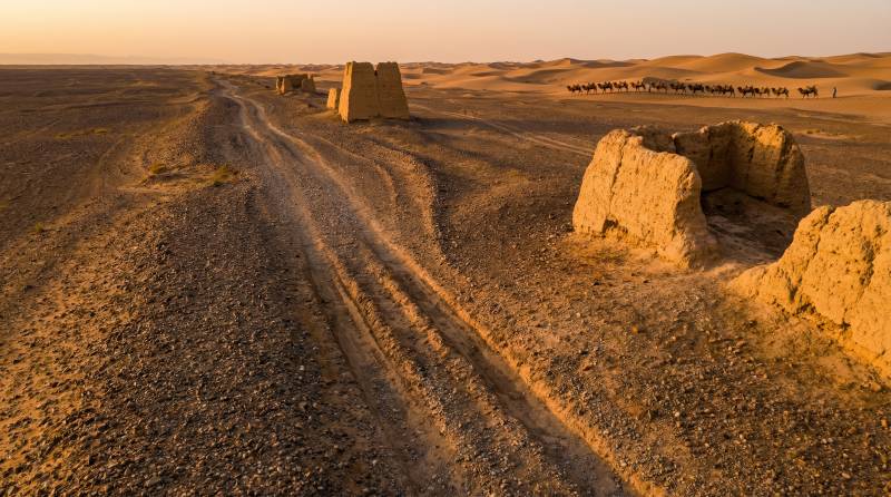 沙漠驼队古迹行图片