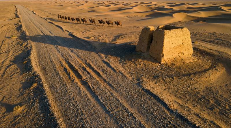 沙漠驼队行迹图片