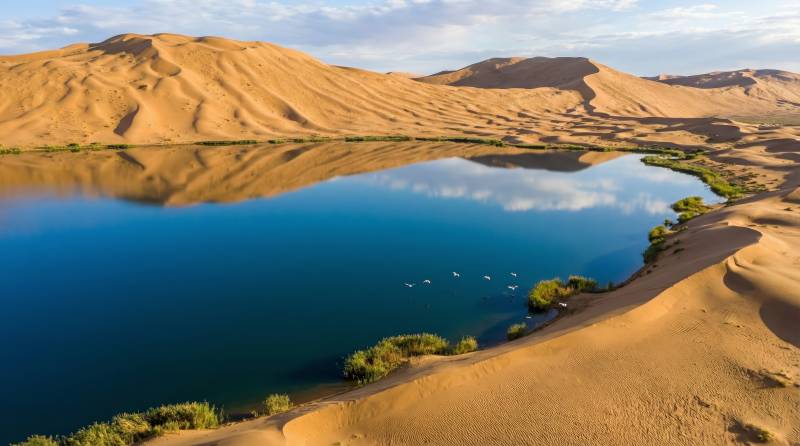 沙漠绿洲镜湖图片