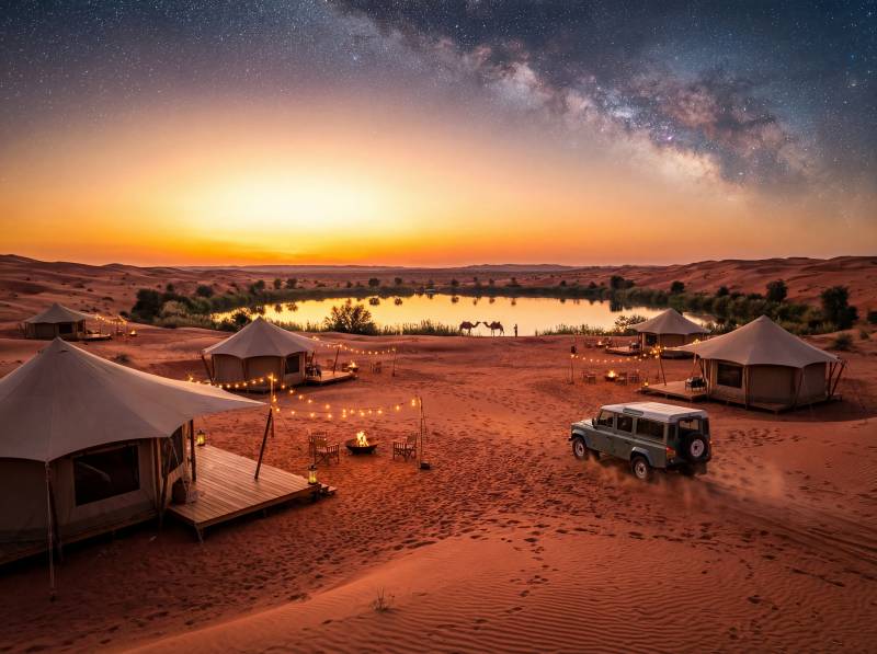 沙漠星空露营夜图片