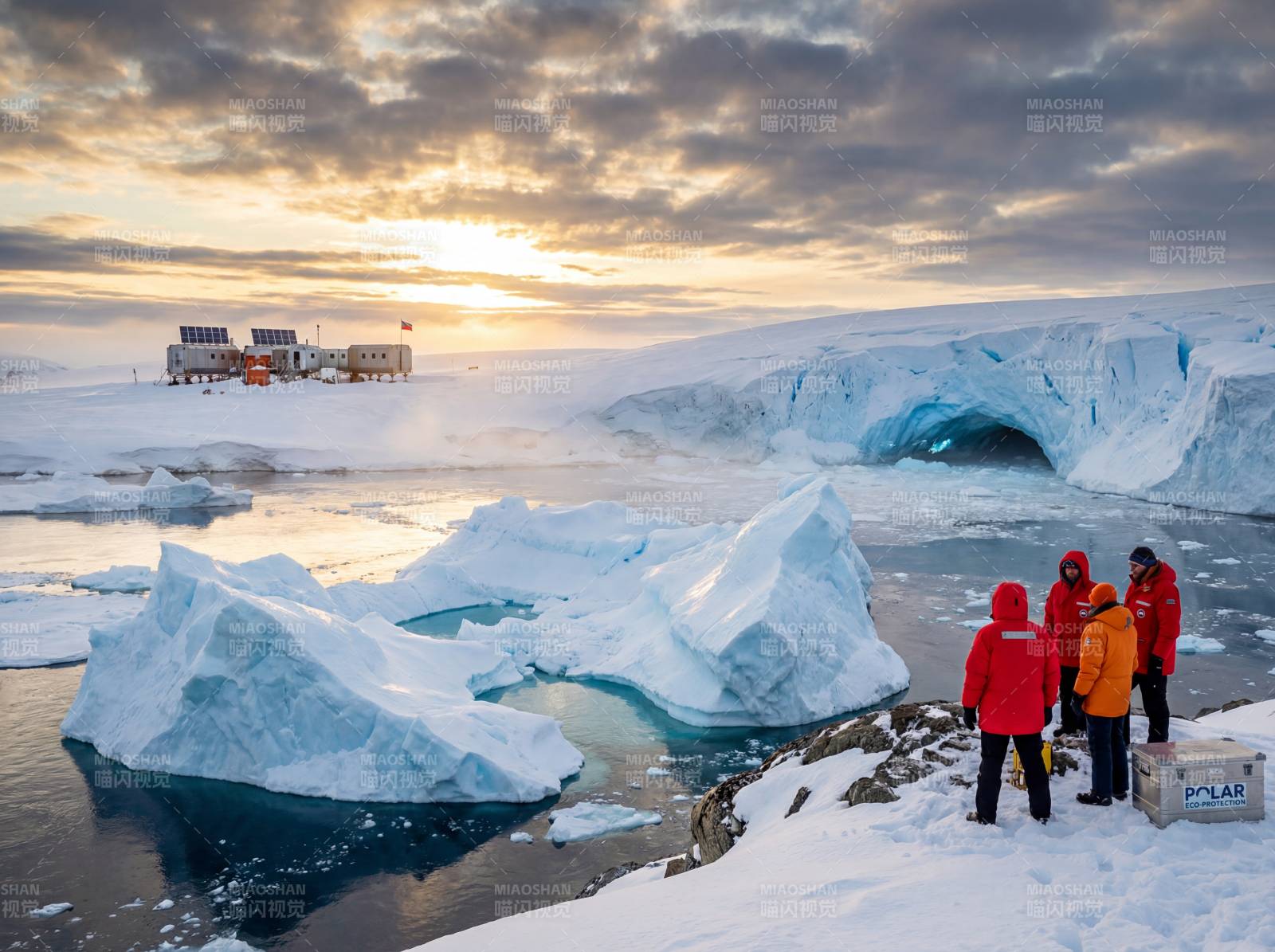 极地探险者观冰川图片
