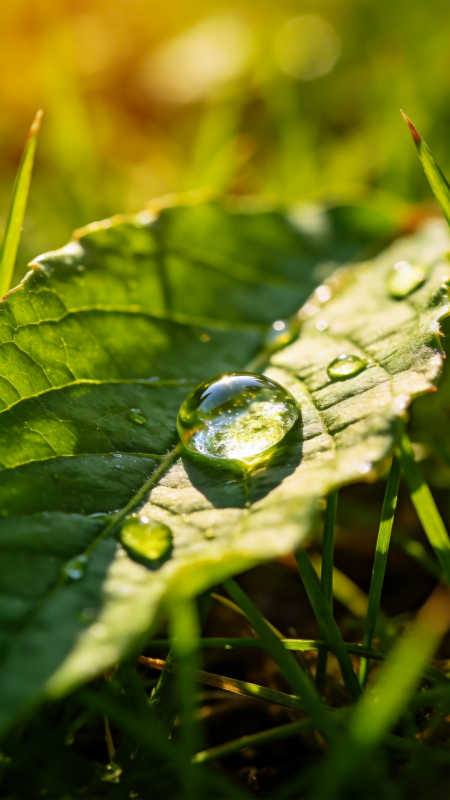 露珠映绿叶图片