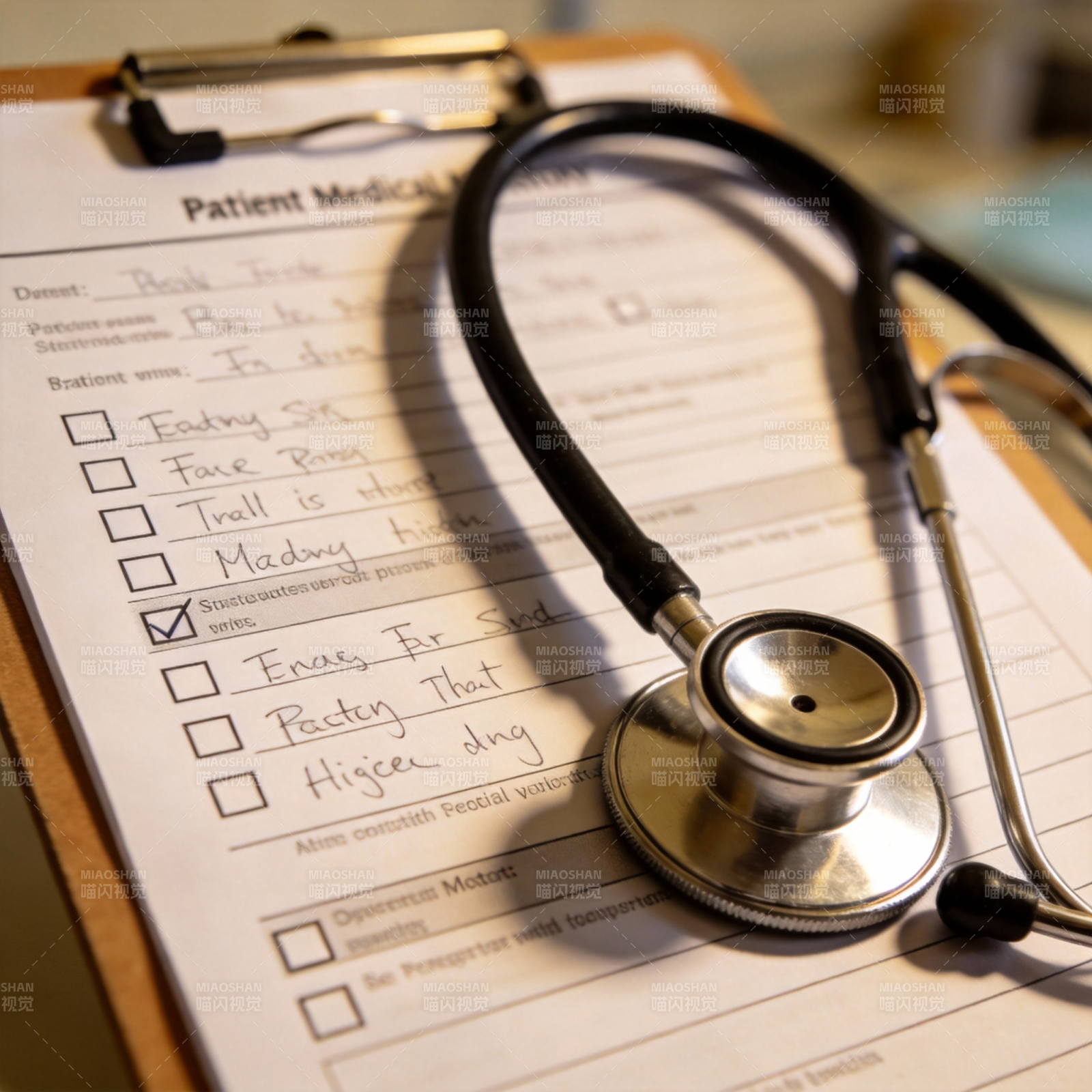 医疗记录与听诊器图片