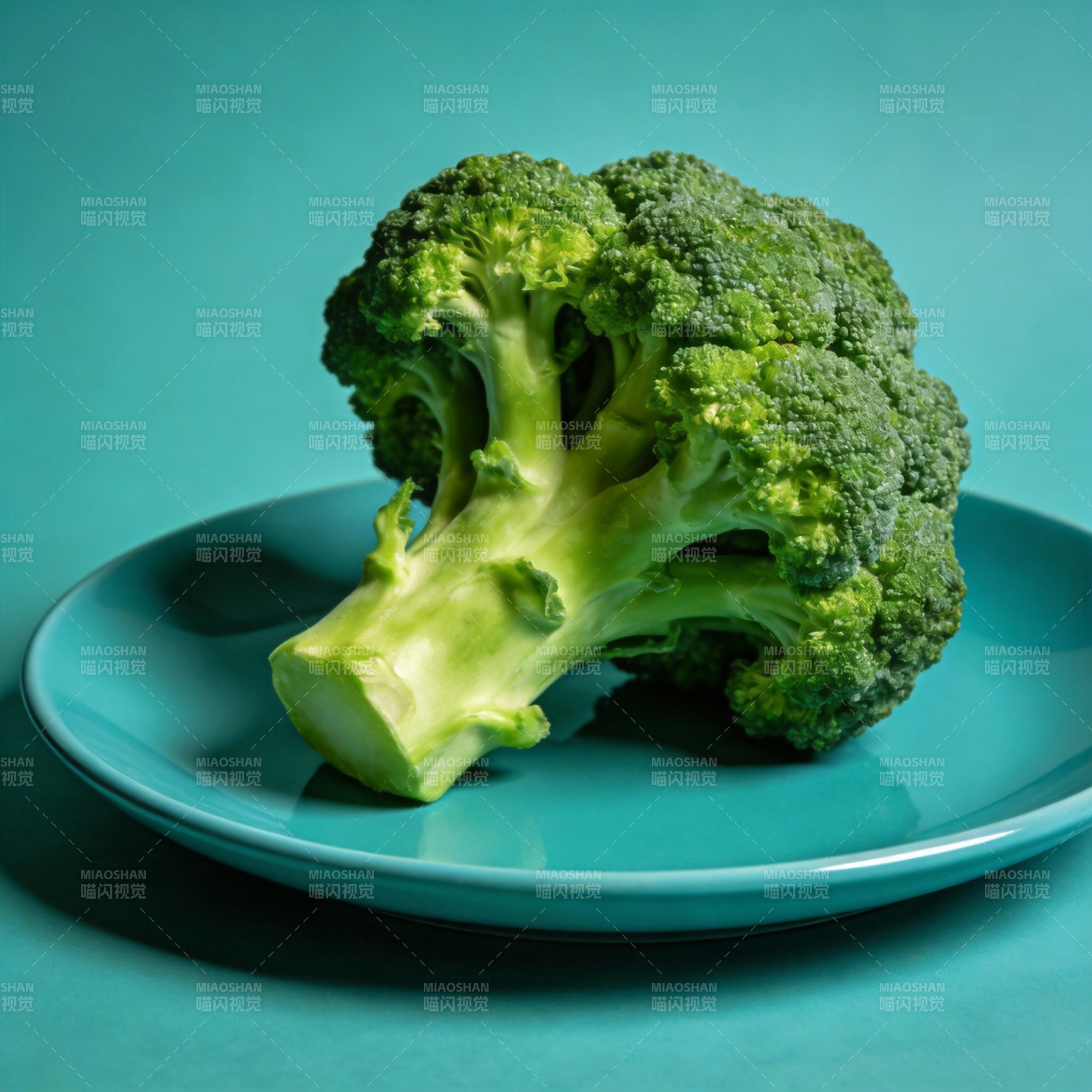 翠绿西兰花静置盘中图片