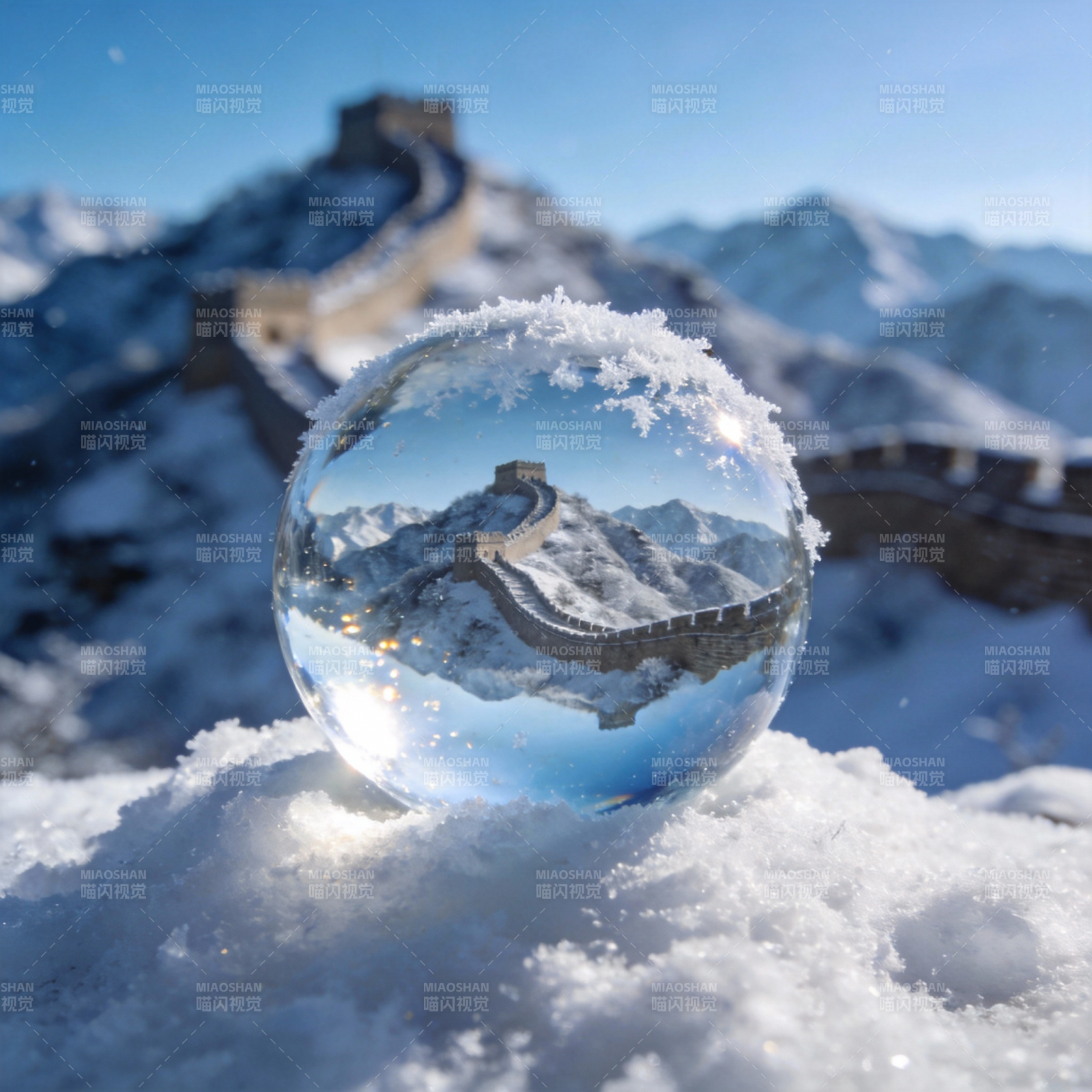 雪中长城镜像图片