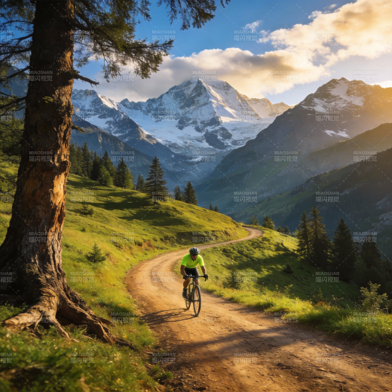 山间骑行 风景如画图片