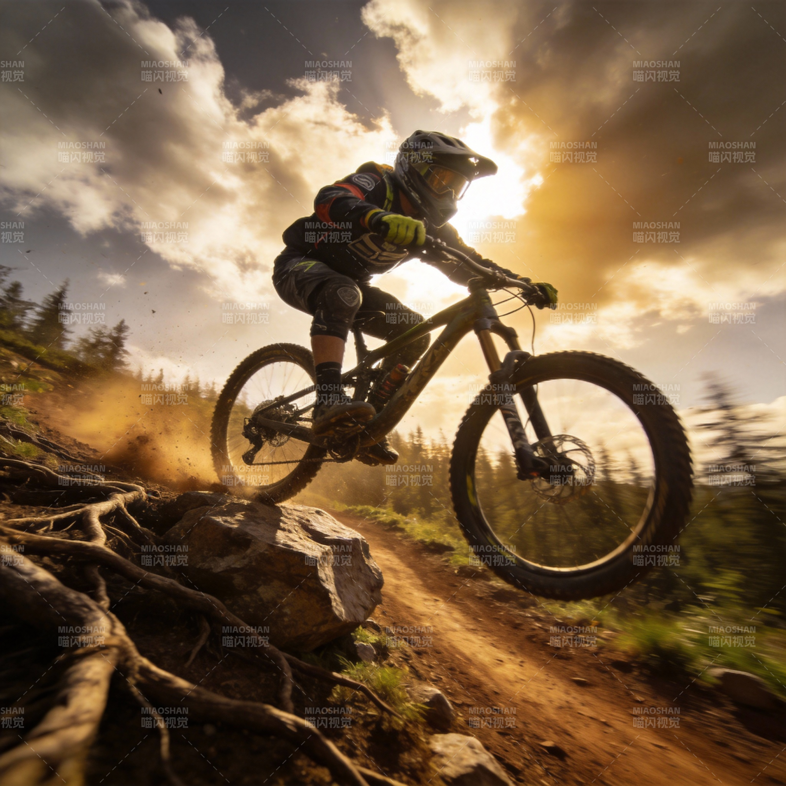 山地骑行跃动瞬间图片