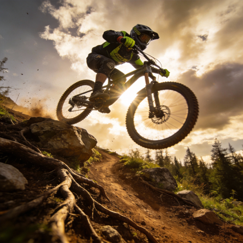 山地车飞跃瞬间图片