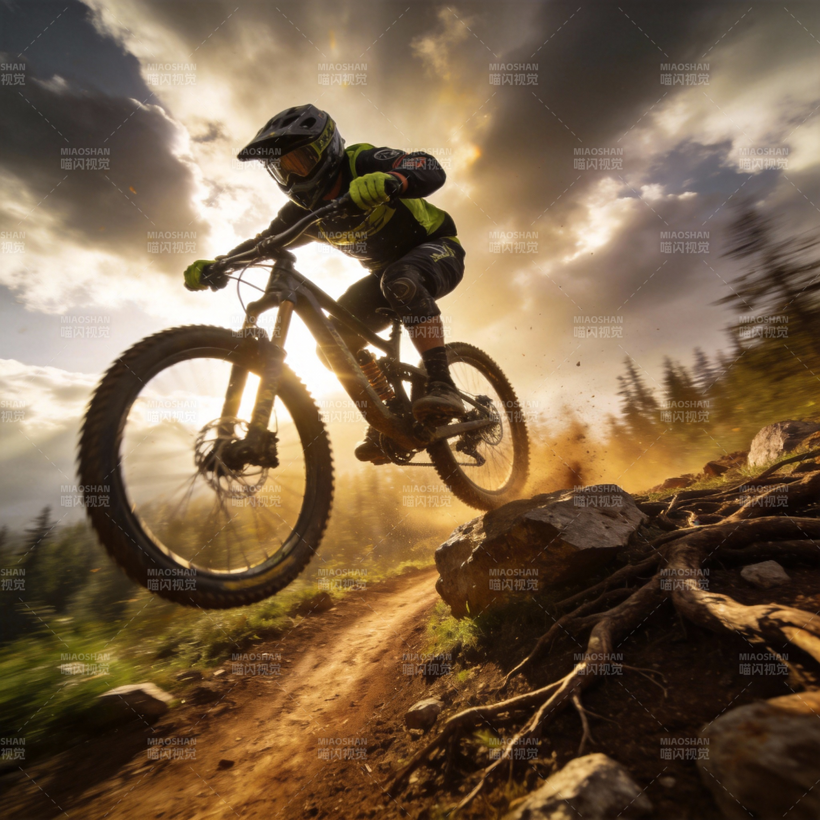 山地骑行飞跃瞬间图片