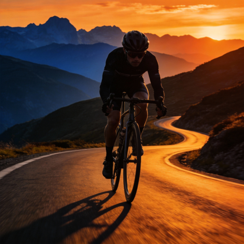 骑行山间日落图片