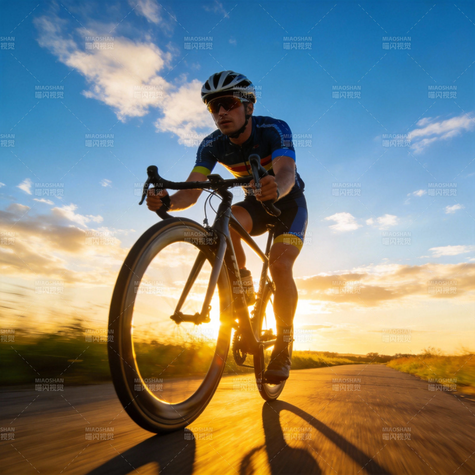 夕阳下的骑行者图片