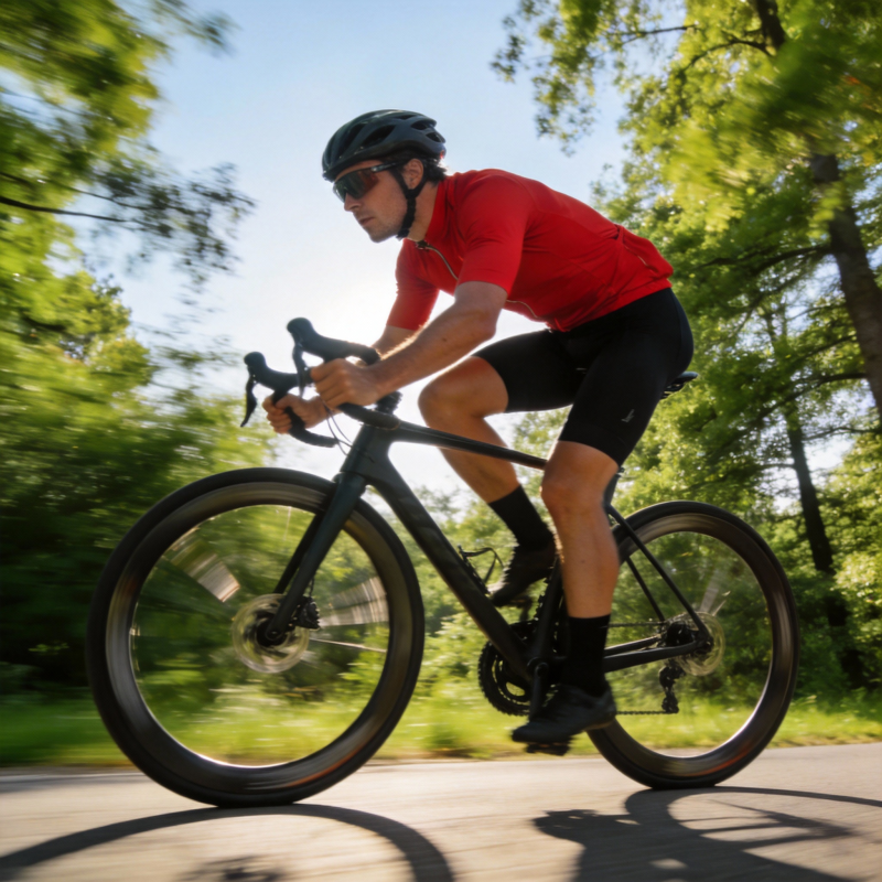 骑行者疾驰林间图片