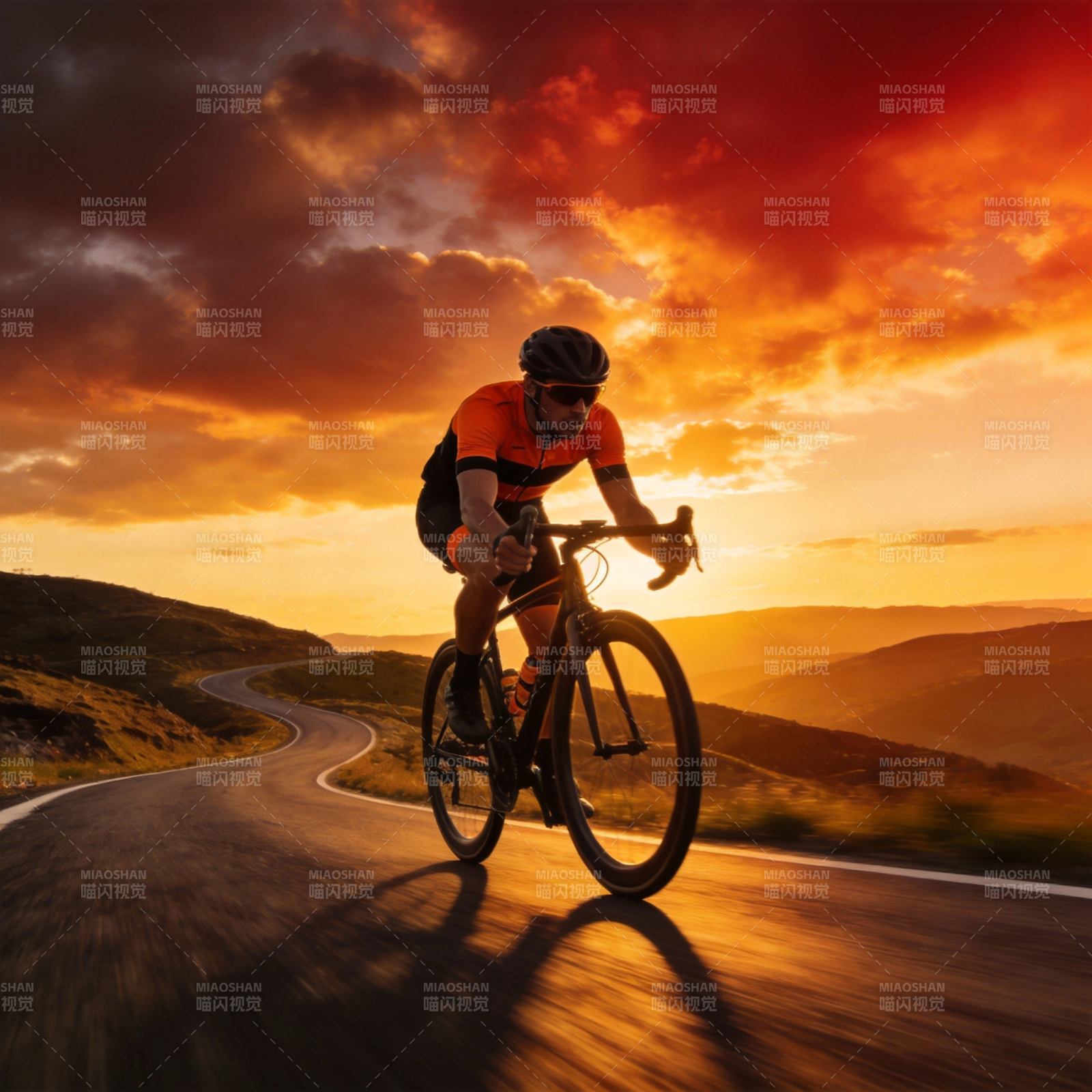 夕阳下的骑行者图片