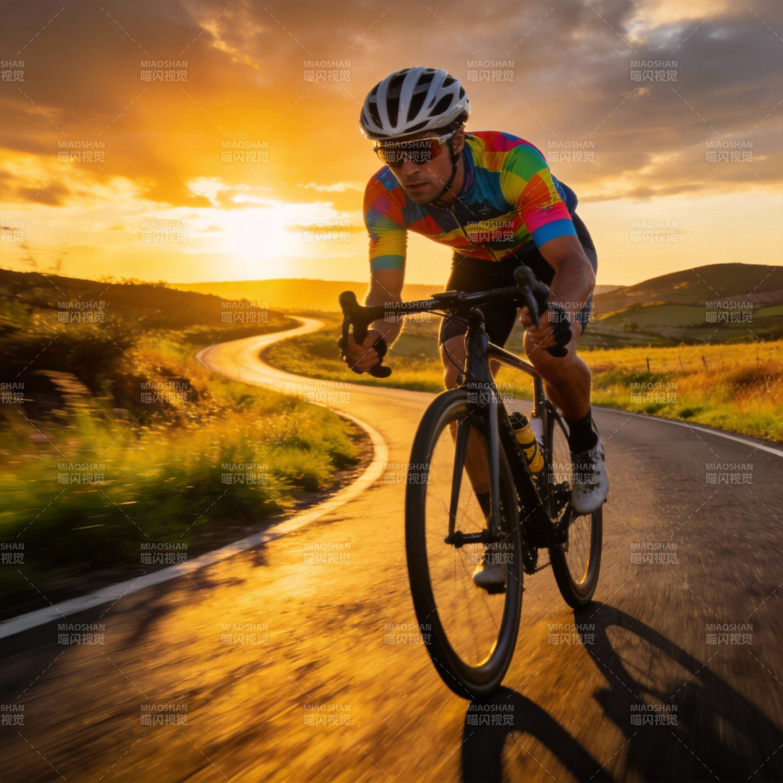 夕阳下的骑行者图片