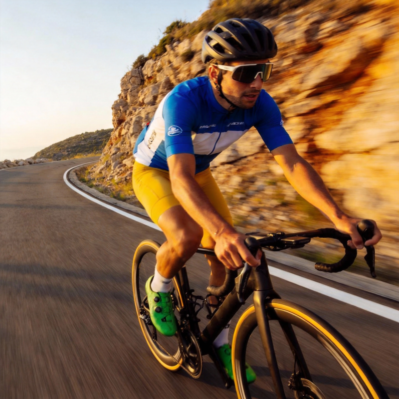 骑行者疾驰山道图片