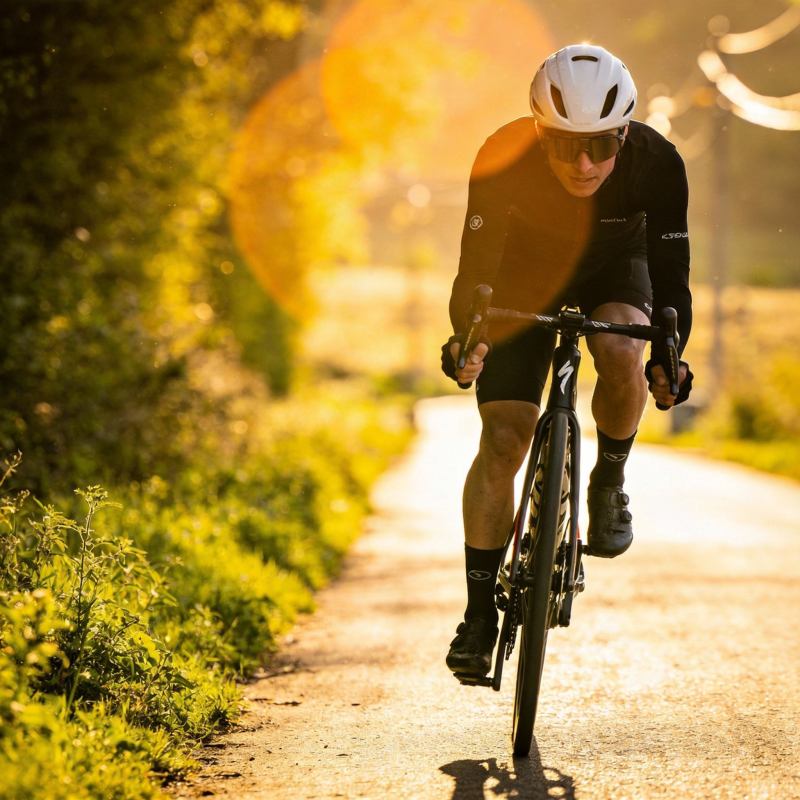 骑行者在秋日小径上疾驰图片