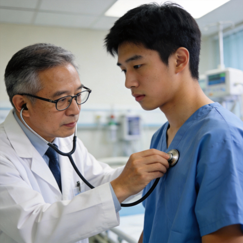 医生听诊青年患者图片