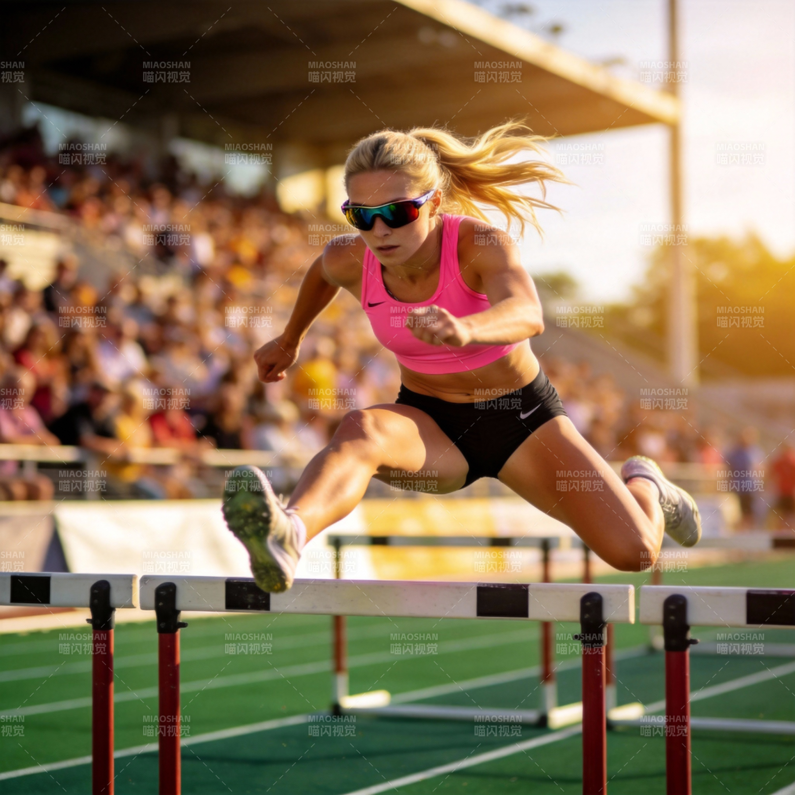 跨栏女将飞跃瞬间图片
