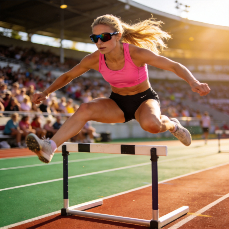 跨栏女将跃过障碍图片