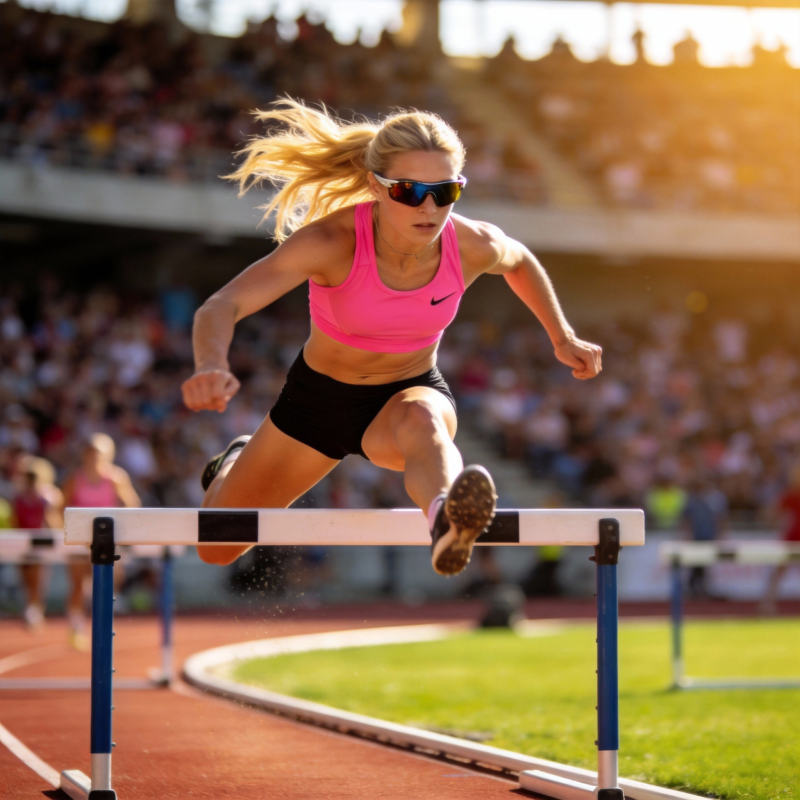 跨栏女将飞跃瞬间图片