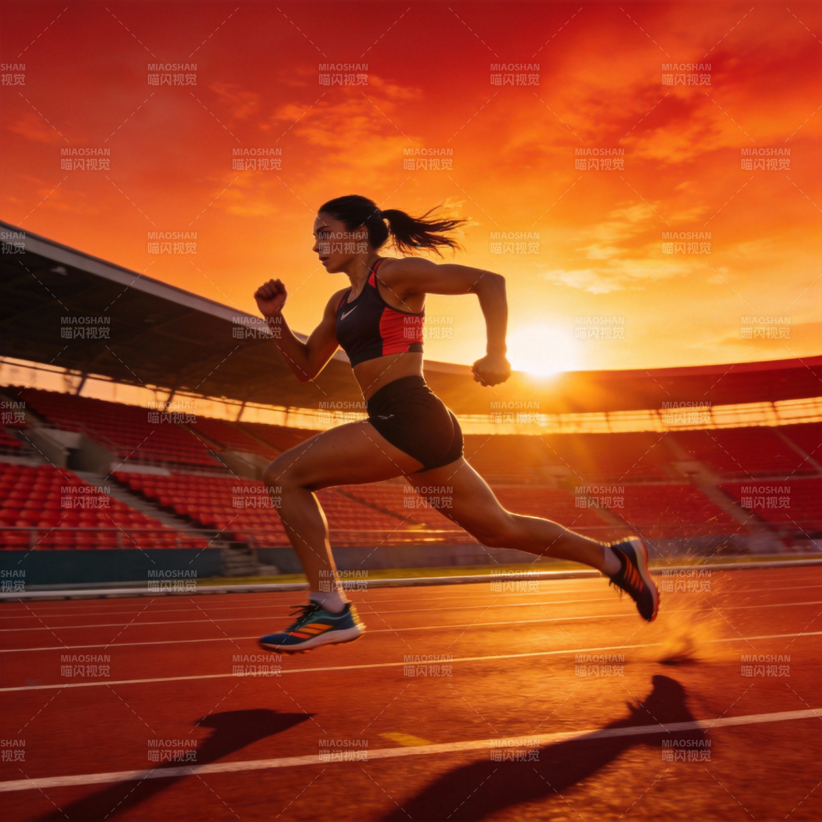 夕阳下的奔跑图片