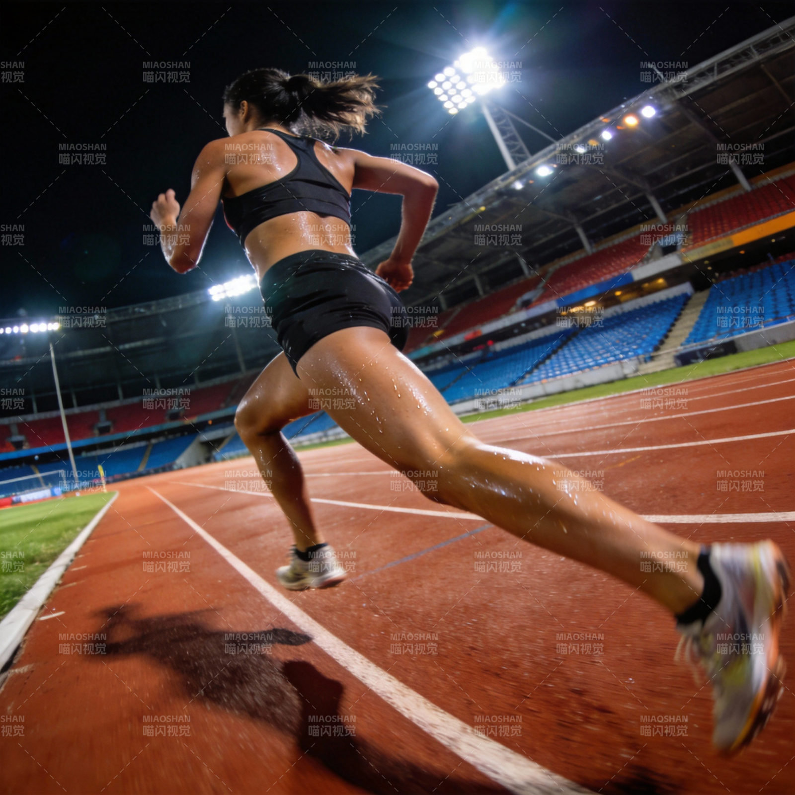 夜跑女将冲刺瞬间图片