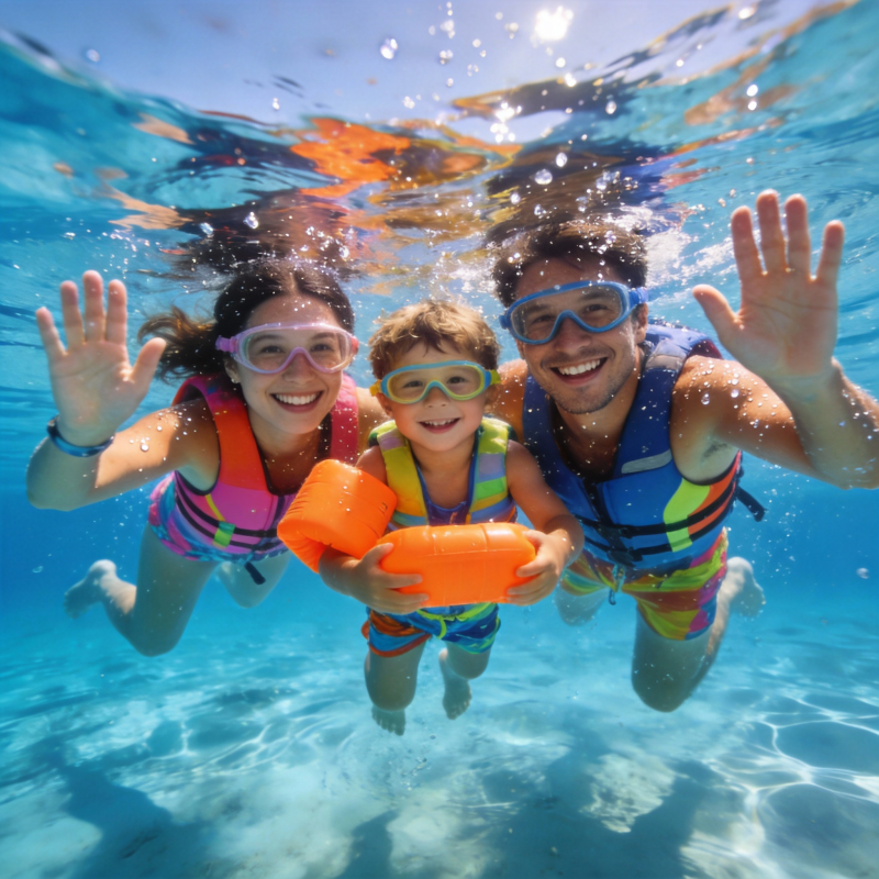 水下欢乐一家三口图片