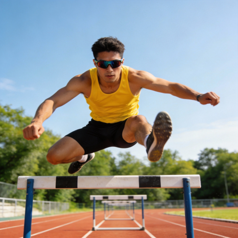 跨栏运动员跃过障碍图片