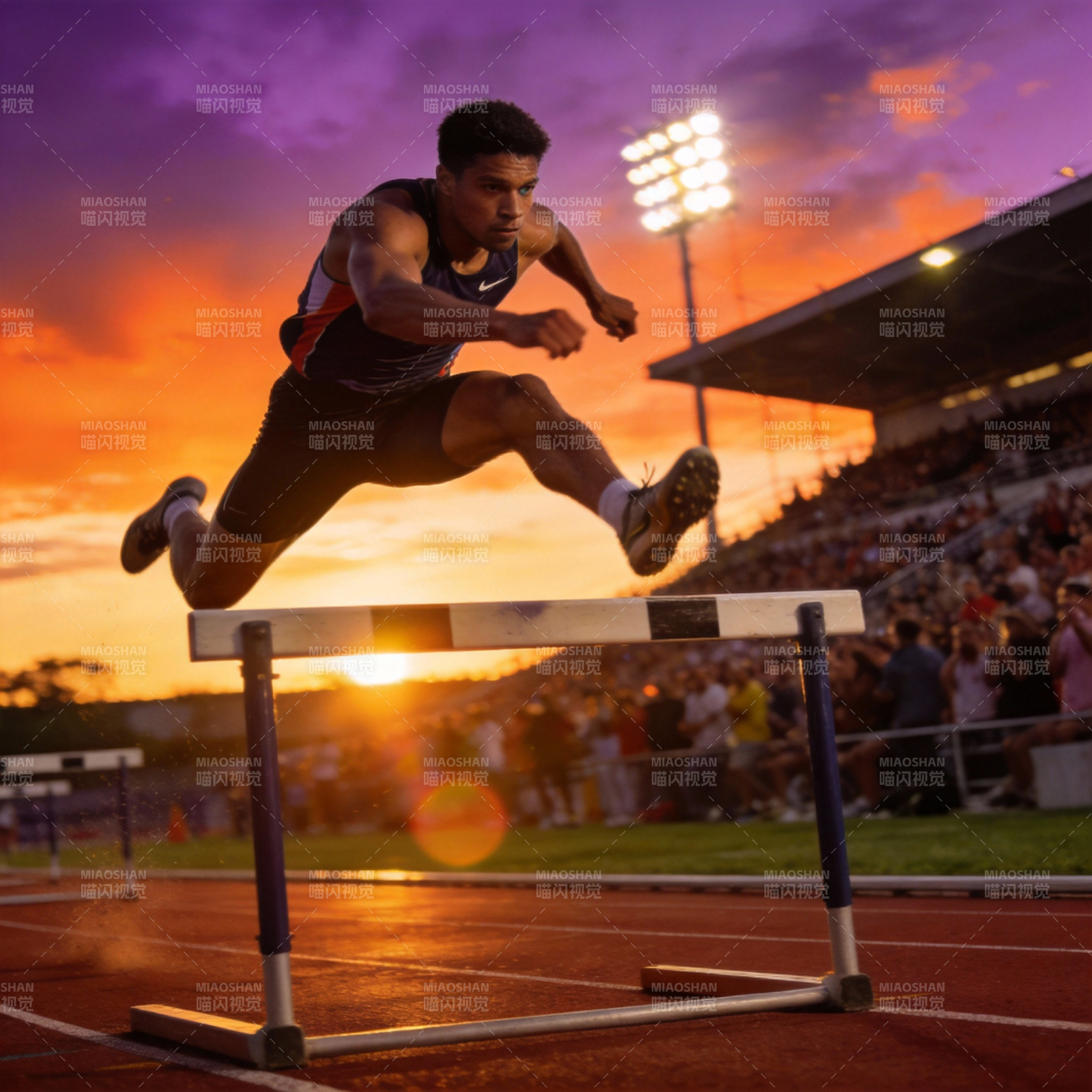 跨栏飞驰 夕阳见证图片