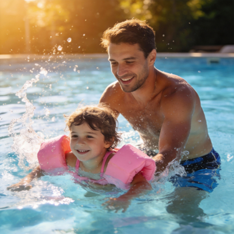父女泳池欢乐时光图片