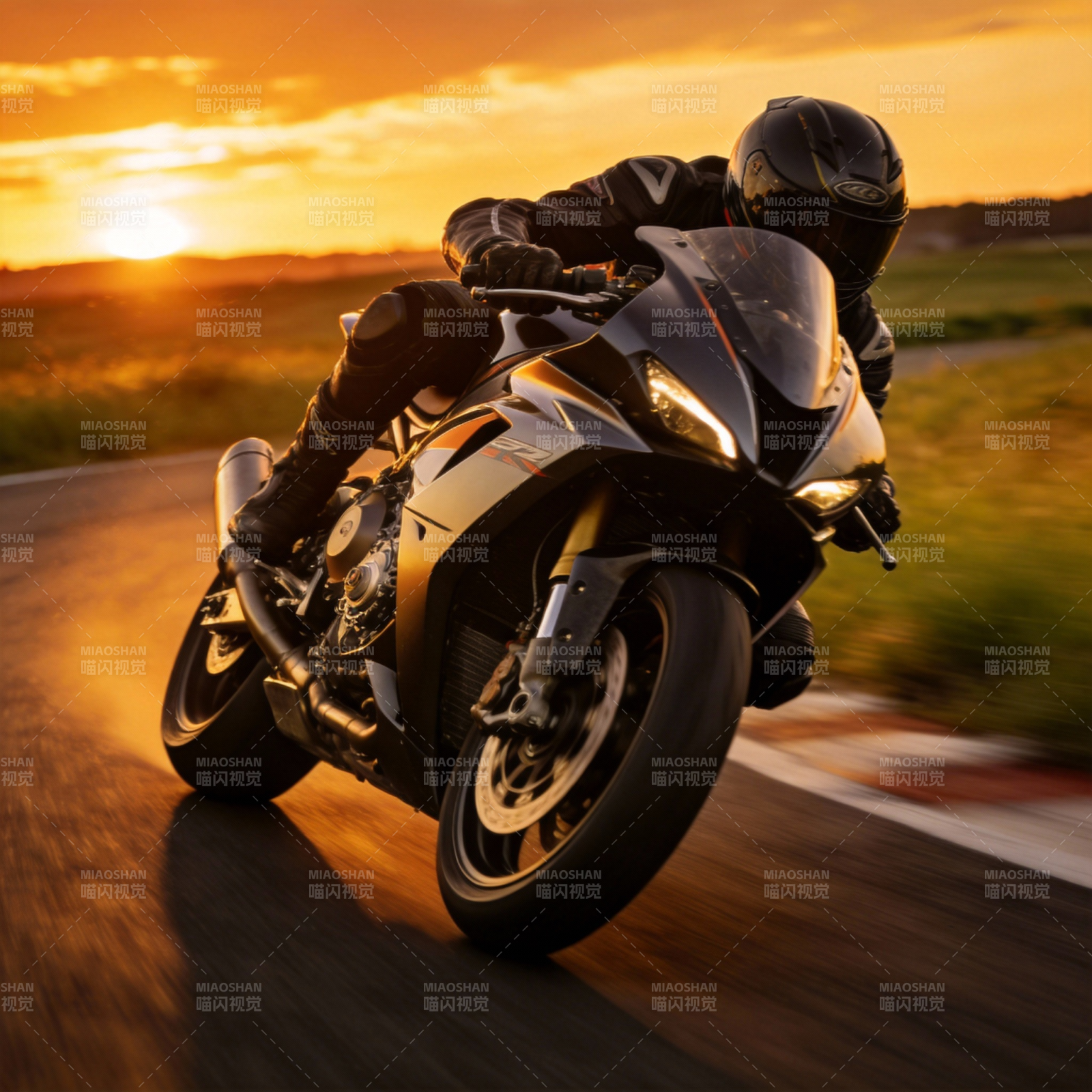 夕阳疾驰 摩托飞驰图片