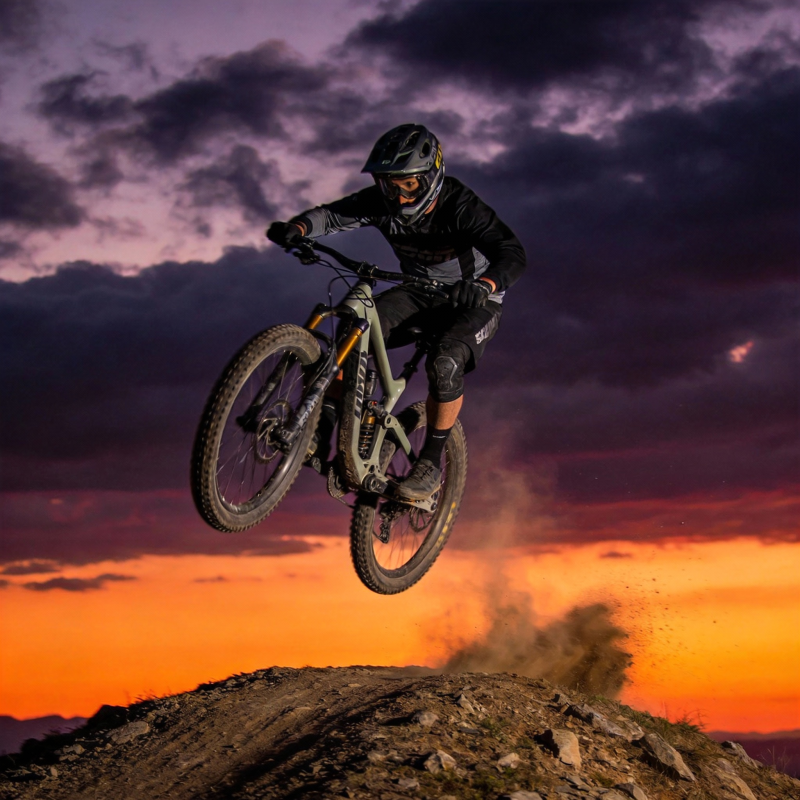 山地车飞跃黄昏图片