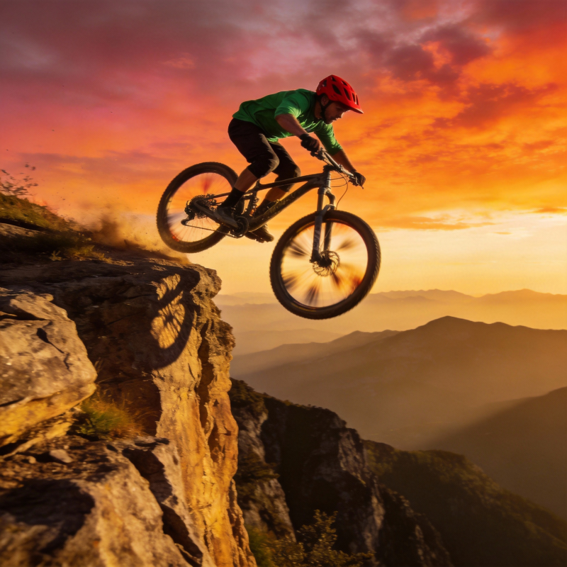 悬崖飞驰 山巅日落图片