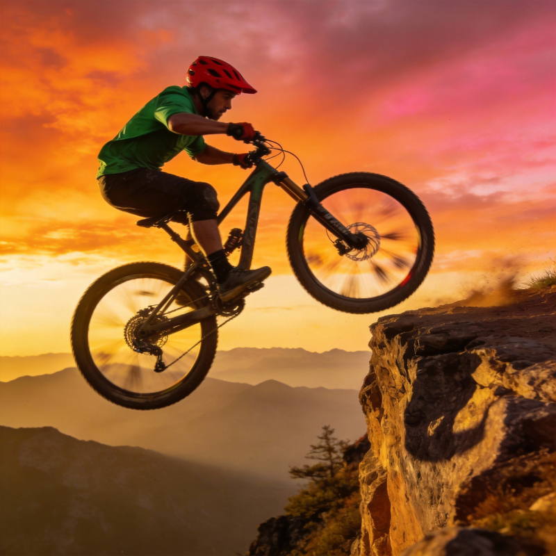 山地车飞跃悬崖图片