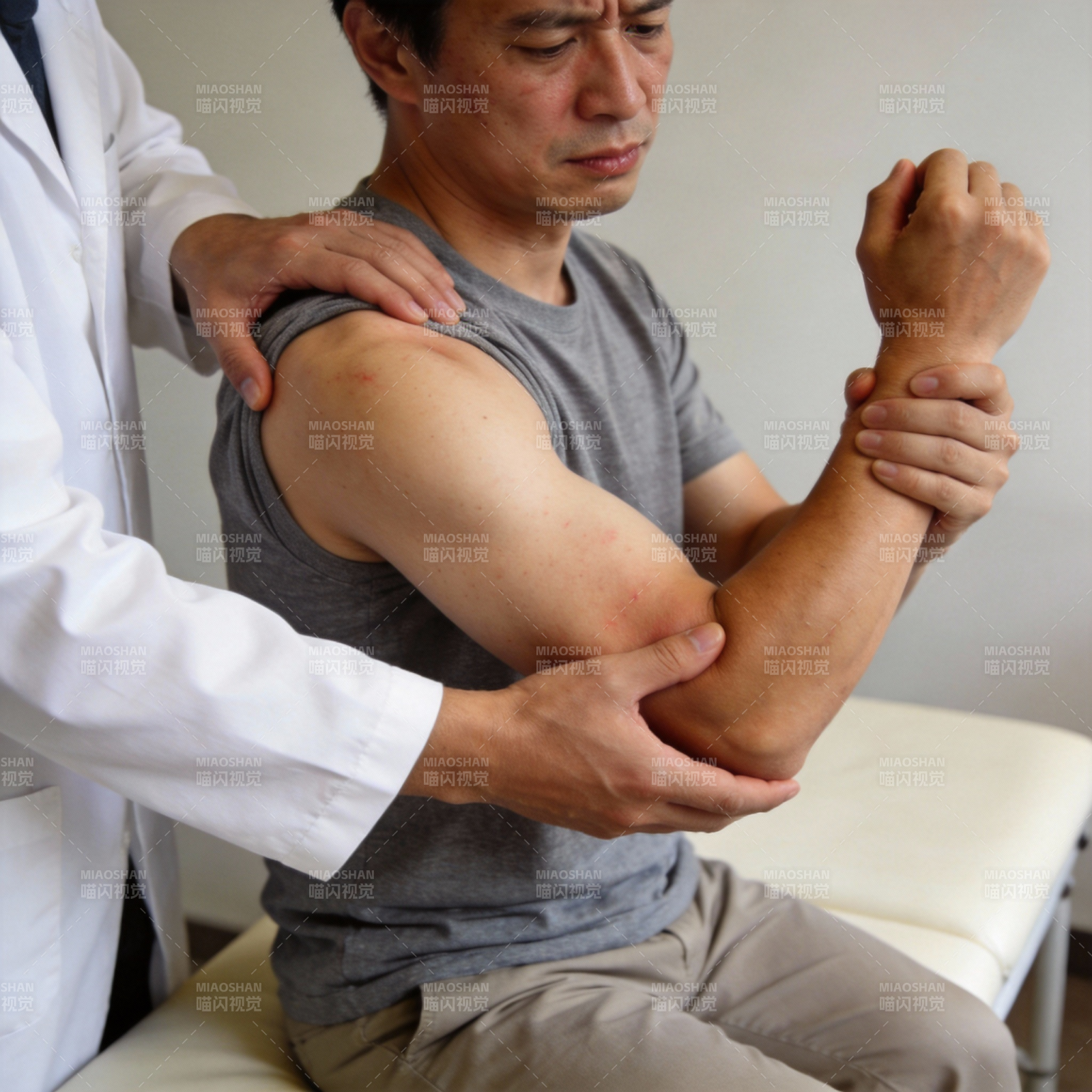 医生检查患者肘部图片
