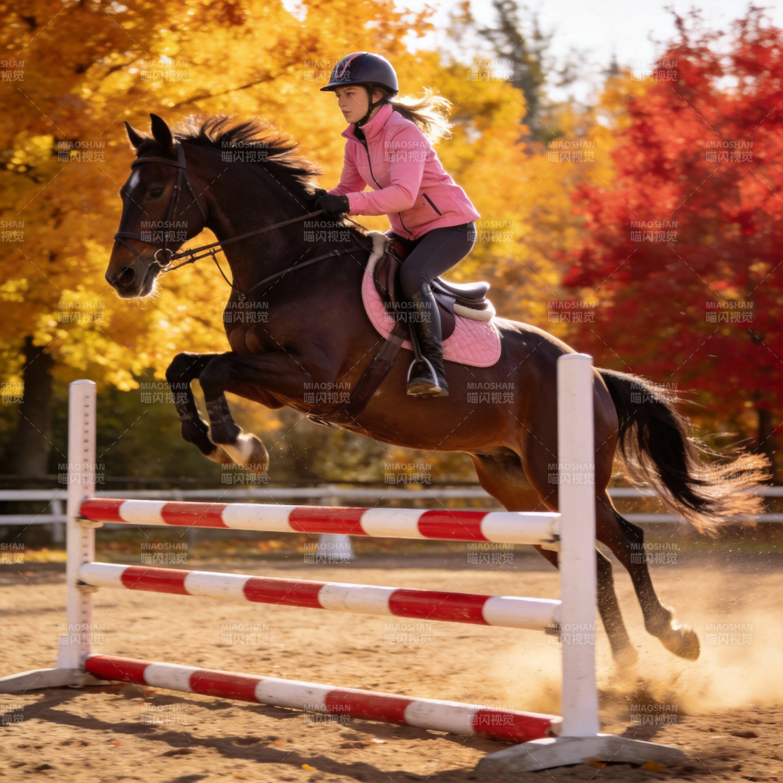 秋日跃马腾空图片