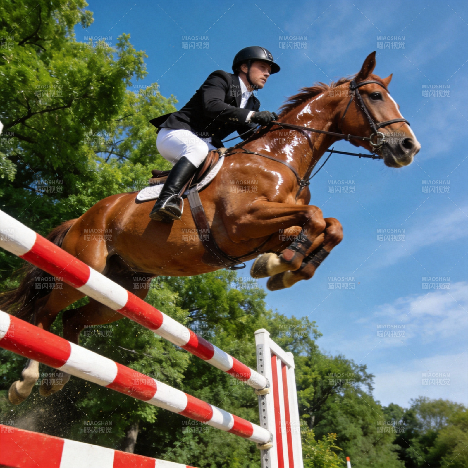 骏马飞跃障碍图片