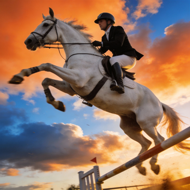 飞跃夕阳的骑手图片