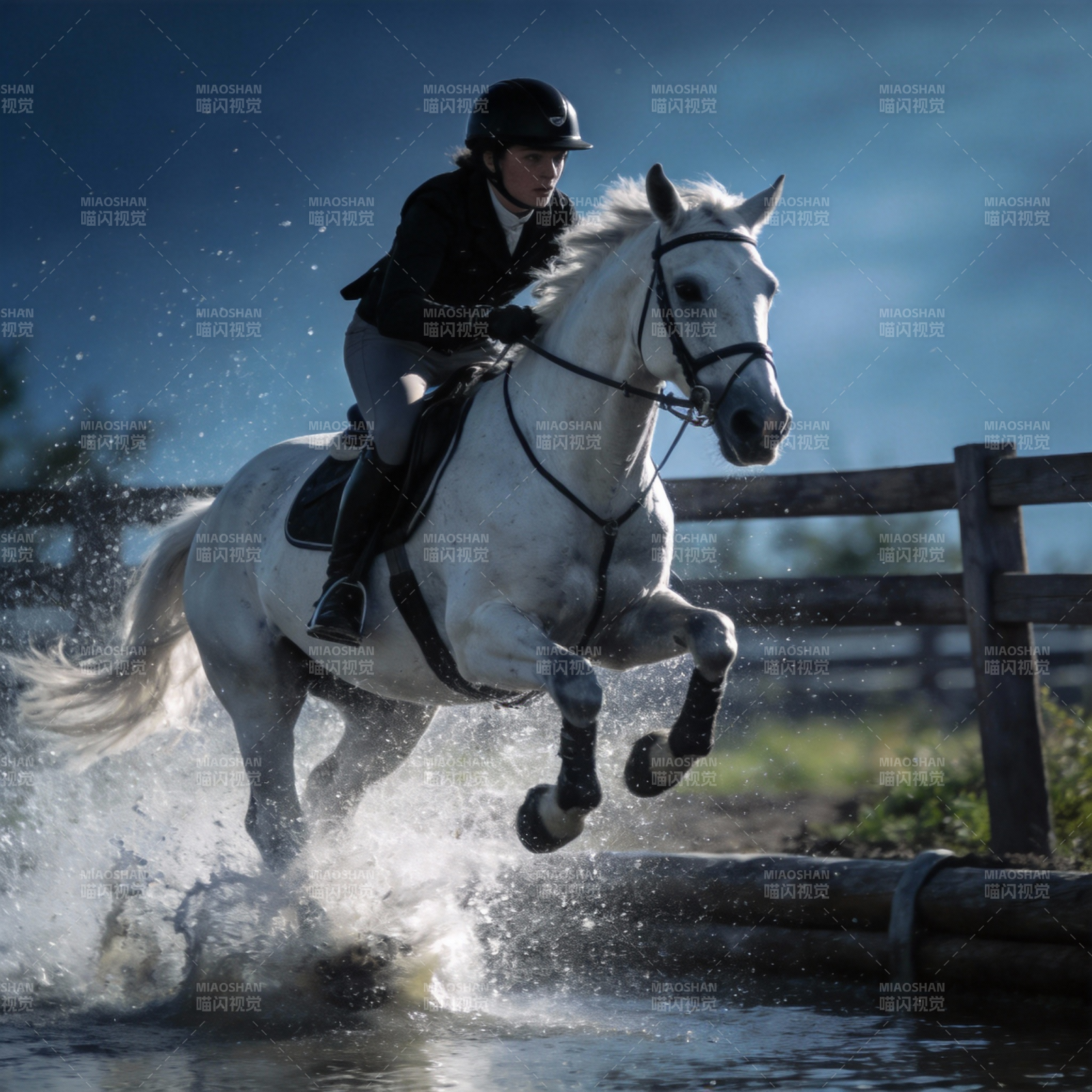 骏马奔腾溅水花图片
