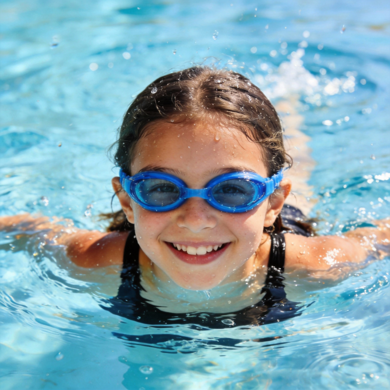 泳池中的快乐女孩图片