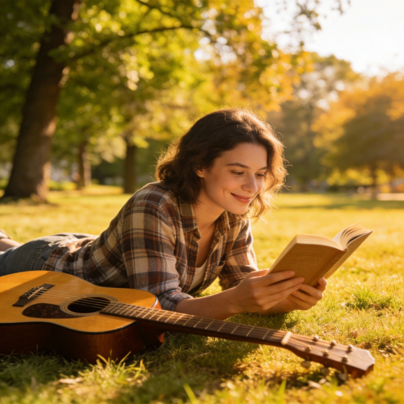 公园阅读吉他伴奏图片