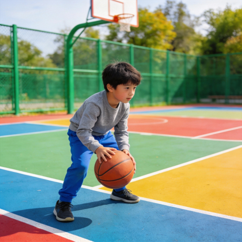 少年篮球场上的专注图片
