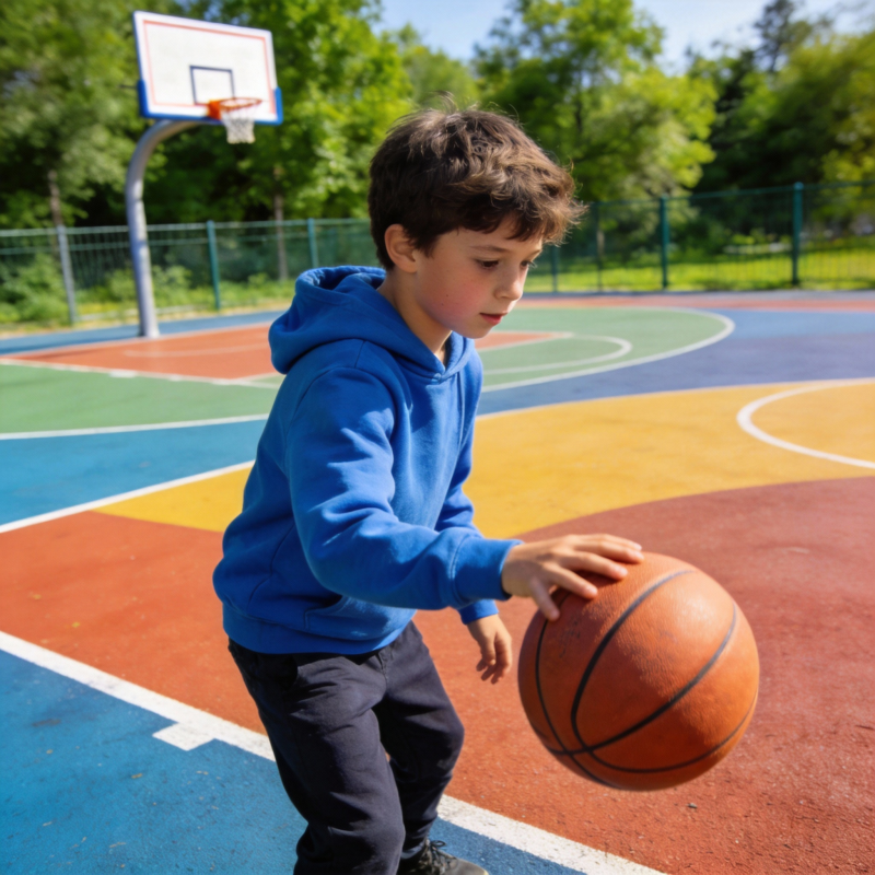 少年篮球场运球图片