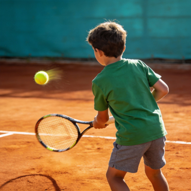 少年挥拍击球图片