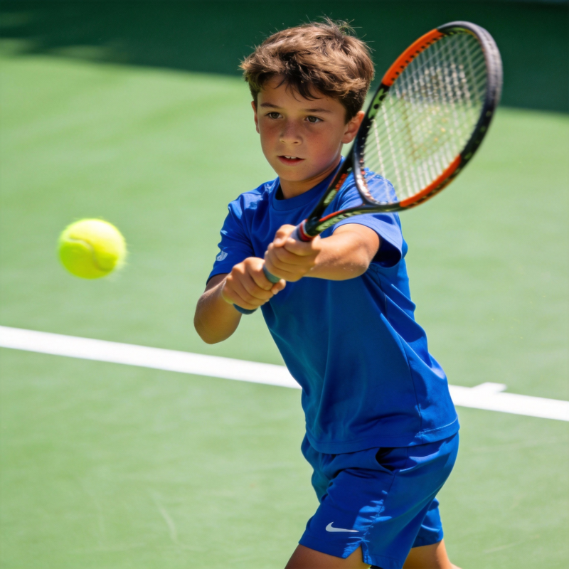 少年挥拍击网球图片